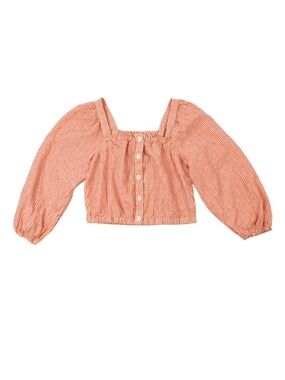 Madewell Puff Sleeve Crop Top XS Orange Stripe Square Neck